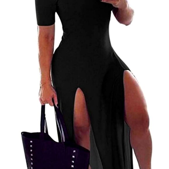 So Chic Off-The-Shoulder High Slit Maxi Dress - Picture 1 of 5